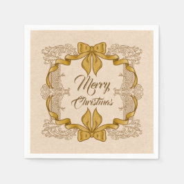 Servilleta De Papel Feliz Navidad Gold Bow Vintage