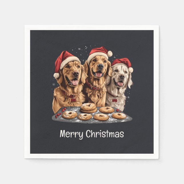 Servilleta De Papel Feliz Navidad Golden Retriever Dogs Baking (Anverso)