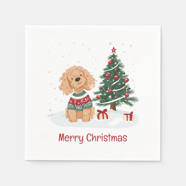 Servilleta De Papel Feliz Navidad Goldendoodle Perro (Anverso)