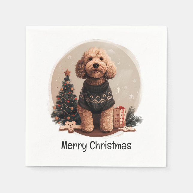 Servilleta De Papel Feliz Navidad Goldendoodle Perros Cachorros (Anverso)