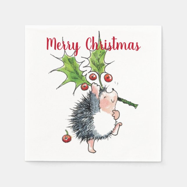 Servilleta De Papel Feliz Navidad Holly Hedgehog (Anverso)