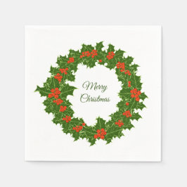 Servilleta De Papel Feliz Navidad Holly Wreath