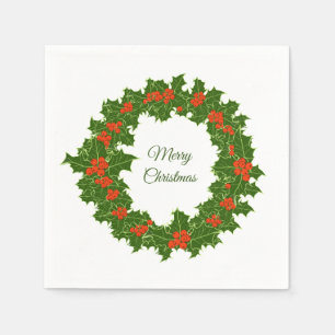 Servilleta De Papel Feliz Navidad Holly Wreath