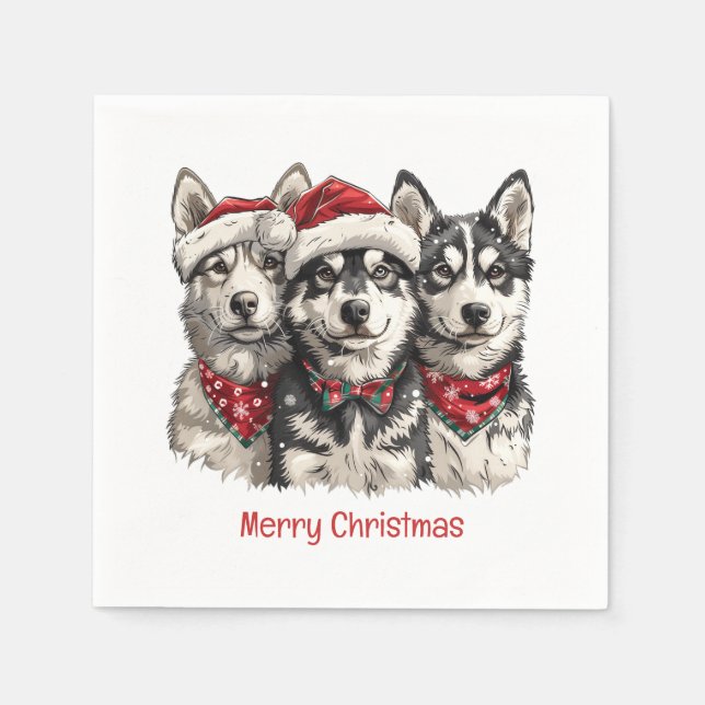 Servilleta De Papel Feliz Navidad Husky Dogs (Anverso)