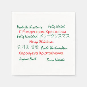 Servilleta De Papel Feliz Navidad Idiomas Texto Rojo y Verde