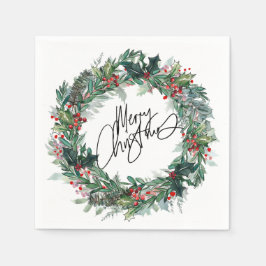 Servilleta De Papel Feliz Navidad Invierno Berry Wreath Holiday