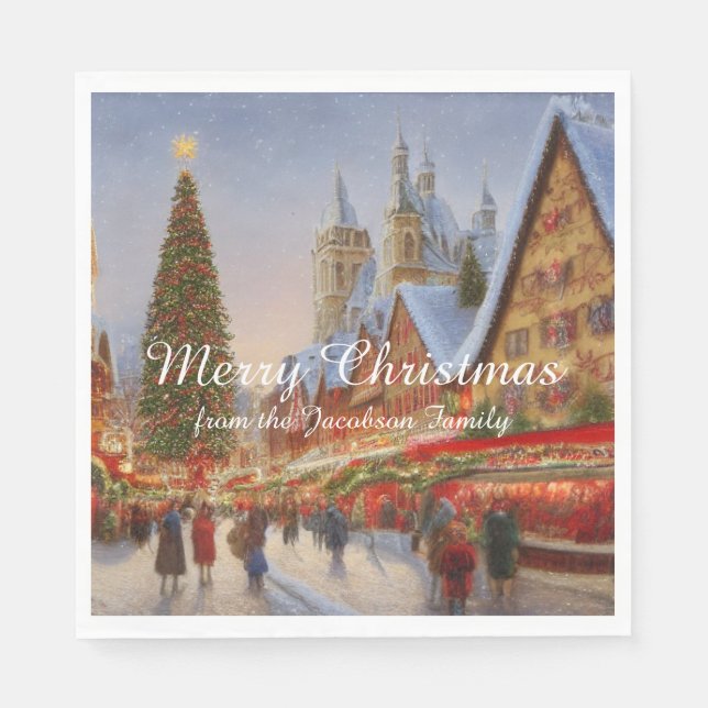 Servilleta De Papel Feliz Navidad Kitsch Nostálgico mercado alemán (Anverso)