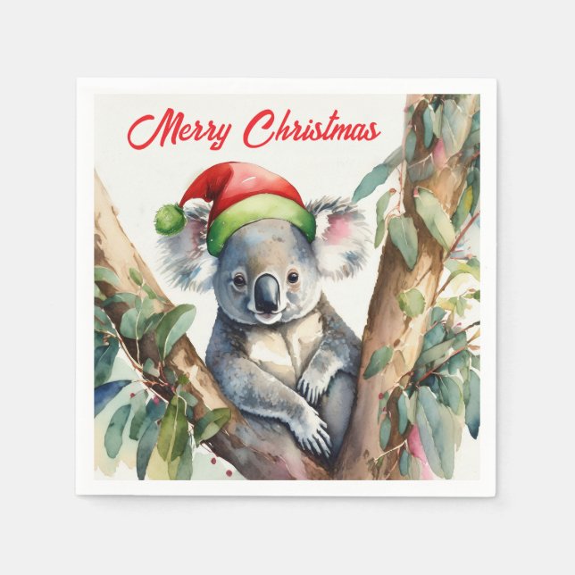 Servilleta De Papel Feliz Navidad Koala sentado en Gumtree (Anverso)