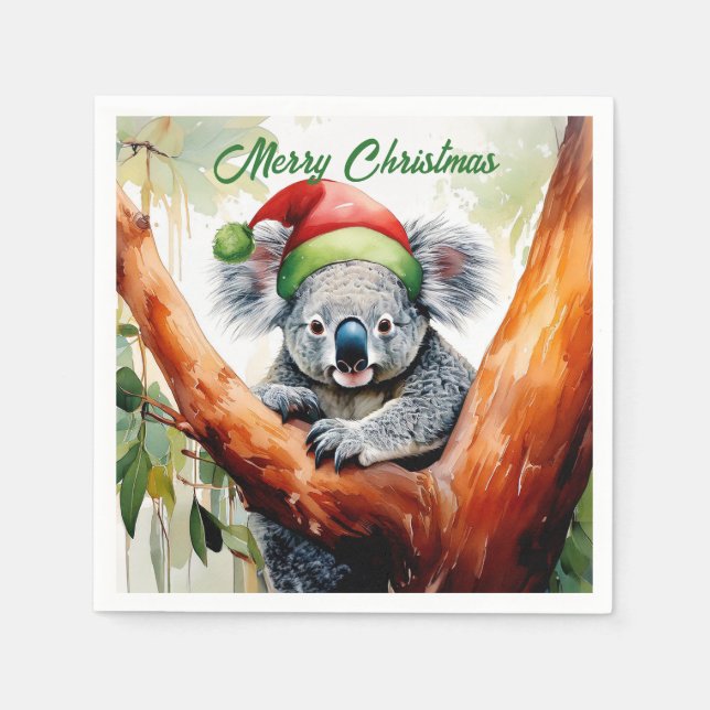 Servilleta De Papel Feliz Navidad Koala sentado en Gumtree (Anverso)