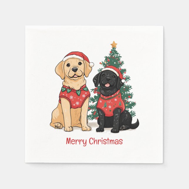 Servilleta De Papel Feliz Navidad Labrador Retriever Perros (Anverso)