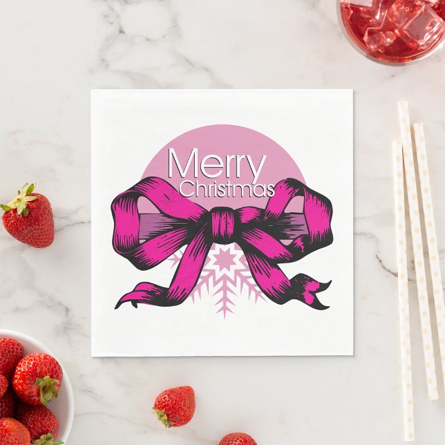 Servilleta De Papel Feliz Navidad Lazo Rosa (Subido por el creador)
