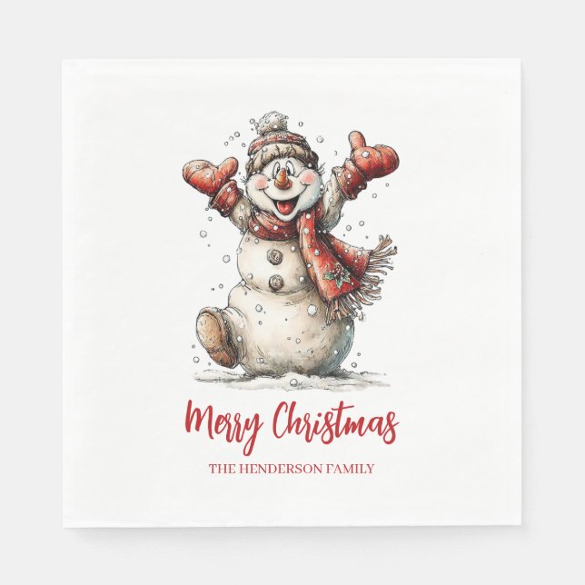 Servilleta De Papel Feliz Navidad Muñeco de Nieve  (Anverso)