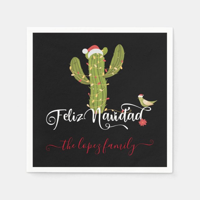 Servilleta De Papel Feliz Navidad Navidades Cactus Fiesta (Anverso)
