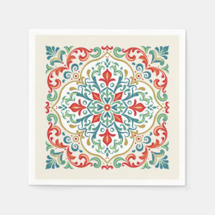 Servilleta De Papel Feliz Navidad Navideño Mexicano Hermoso Azulejo Ro
