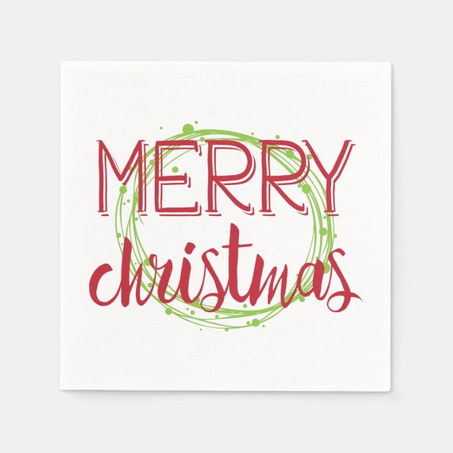 Servilleta De Papel Feliz Navidad Nieve Bubbles Wreath Holiday Napkin (Anverso)