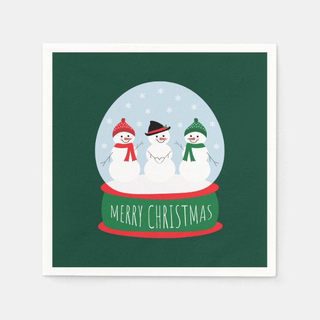 Servilleta De Papel Feliz Navidad Nieve Globe Snowmen (Anverso)