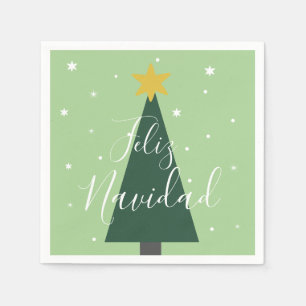Servilleta De Papel Feliz Navidad: nieve verde de árbol y estrellas