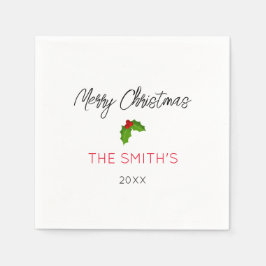 Servilleta De Papel Feliz Navidad NOMBRE Holly YEAR Festividad