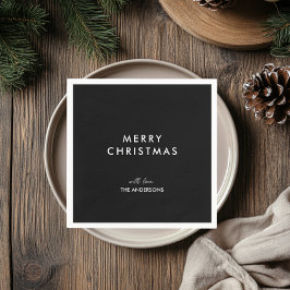Servilleta De Papel Feliz Navidad Nombre Personalizado Negro