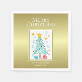 Servilleta De Papel Feliz Navidad Oro. El Arte de Tu Hijo Nombre de la