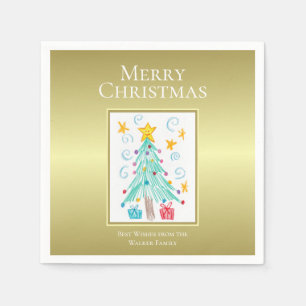 Servilleta De Papel Feliz Navidad Oro. El Arte de Tu Hijo Nombre de la