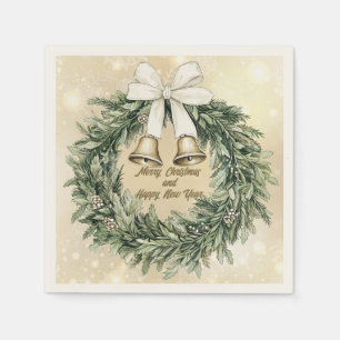 Servilleta De Papel Feliz Navidad Oro Verde Wreat Blanco
