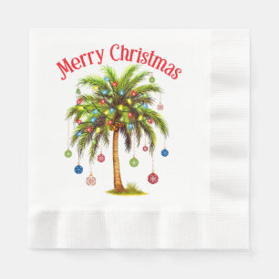Servilleta De Papel Feliz Navidad Palm Tree Light Tropical Hawaiano