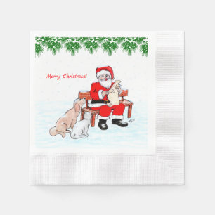 Servilleta De Papel Feliz Navidad - Papá Noel con gato y perro