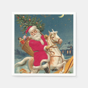 Servilleta De Papel Feliz Navidad, Papá Noel en caballo