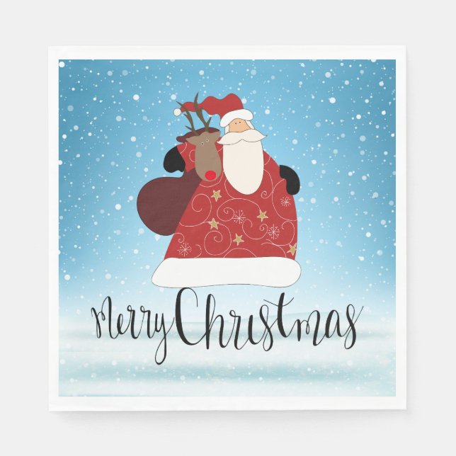 Servilleta De Papel Feliz Navidad Papá Noel y Rudolph (Anverso)