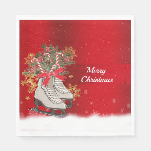 Servilleta De Papel Feliz Navidad Patinaje sobre Hielo Cañas de Carame