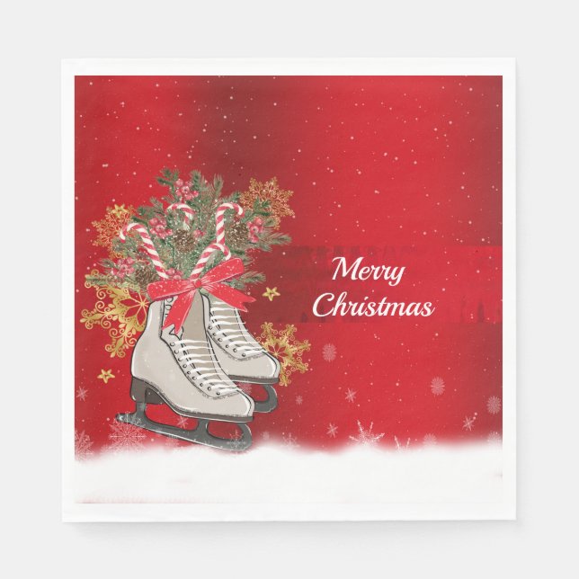 Servilleta De Papel Feliz Navidad Patinaje sobre hielo Candy Canes Cop (Anverso)