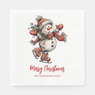 Servilleta De Papel Feliz Navidad Patines de Hielo Muñeco de Nieve