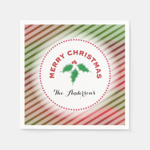Servilleta De Papel Feliz Navidad Patrón de Raya de Acebo