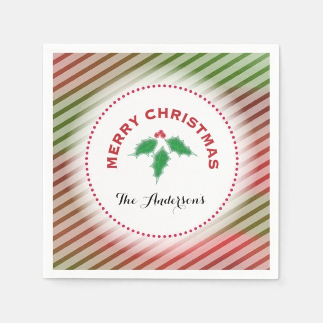 Servilleta De Papel Feliz Navidad Patrón de Raya de Acebo (Anverso)