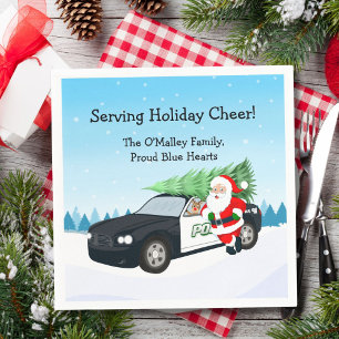 Servilleta De Papel Feliz Navidad PD Oficial de Policía Santa Coche de