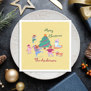Servilleta De Papel Feliz Navidad Perro Patinaje sobre hielo Pastel Am