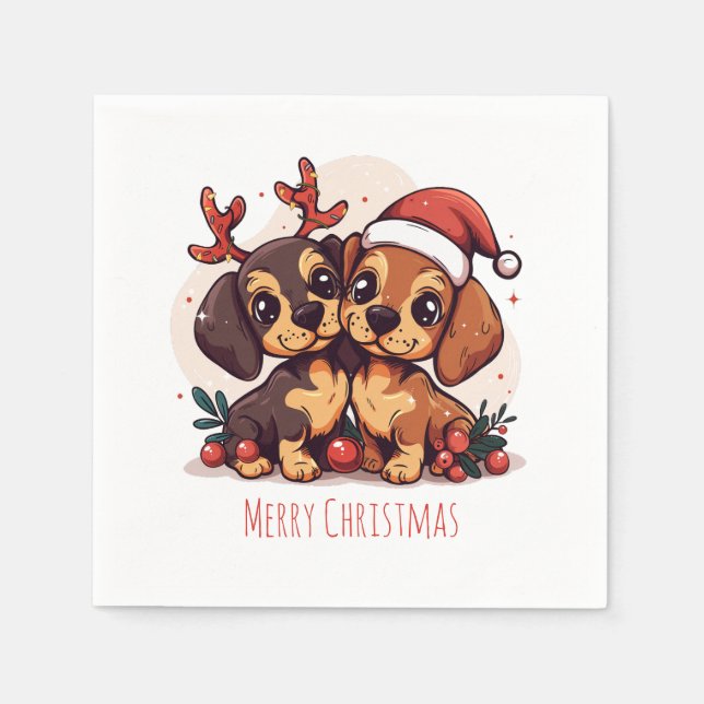 Servilleta De Papel Feliz Navidad Perros Dachshund (Anverso)
