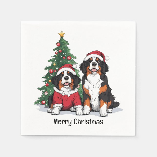 Servilleta De Papel Feliz Navidad Perros de Montaña Berneses (Anverso)