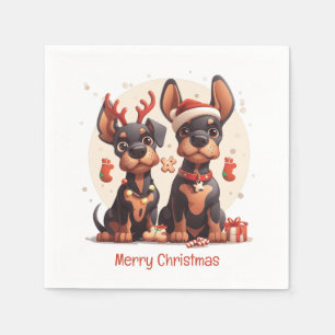 Servilleta De Papel Feliz Navidad Perros Dobermann