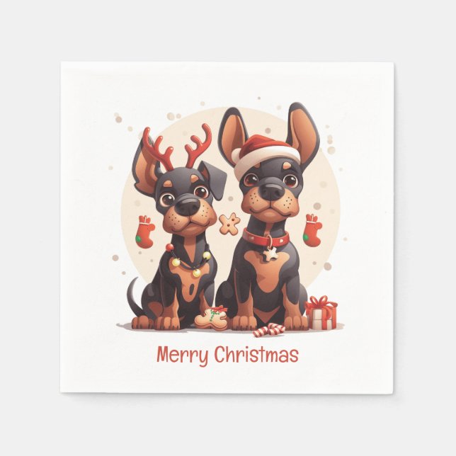 Servilleta De Papel Feliz Navidad Perros Dobermann (Anverso)