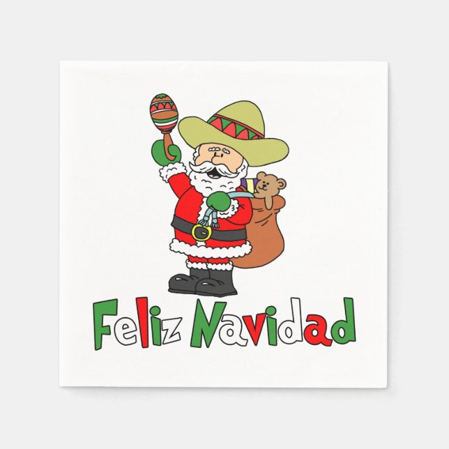 Servilleta De Papel Feliz Navidad Personalizado Santa Sombrero Maracas (Anverso)