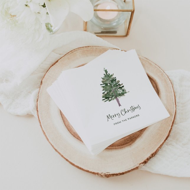 Servilleta De Papel Feliz Navidad | Pino simple mínimo (Elegant holiday napkins with a simple pine tree for Christmas)