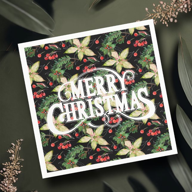 Servilleta De Papel Feliz Navidad Poinsettias (Subido por el creador)