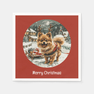 Servilleta De Papel Feliz Navidad Pomerania Reno Perro