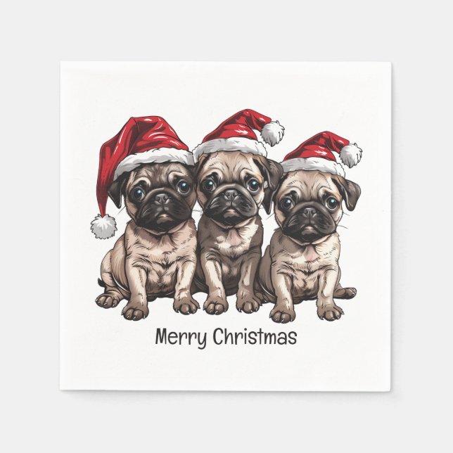 Servilleta De Papel Feliz Navidad Pug Dogs Santa (Anverso)
