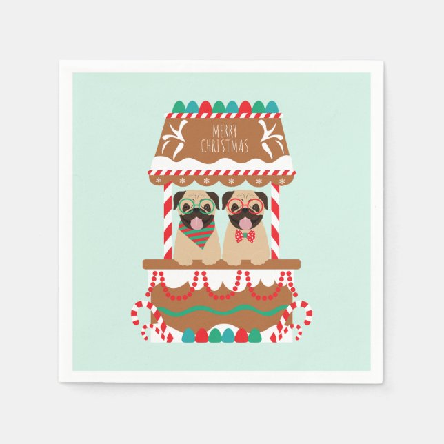 Servilleta De Papel Feliz Navidad Pugs Holiday Stand Dogs (Anverso)