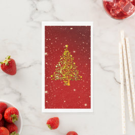 Servilleta De Papel Feliz Navidad Red Gold Tree Stars