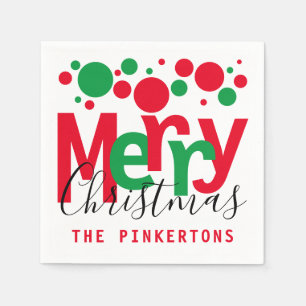 Servilleta De Papel Feliz Navidad Red Green Dots Typography Monograma