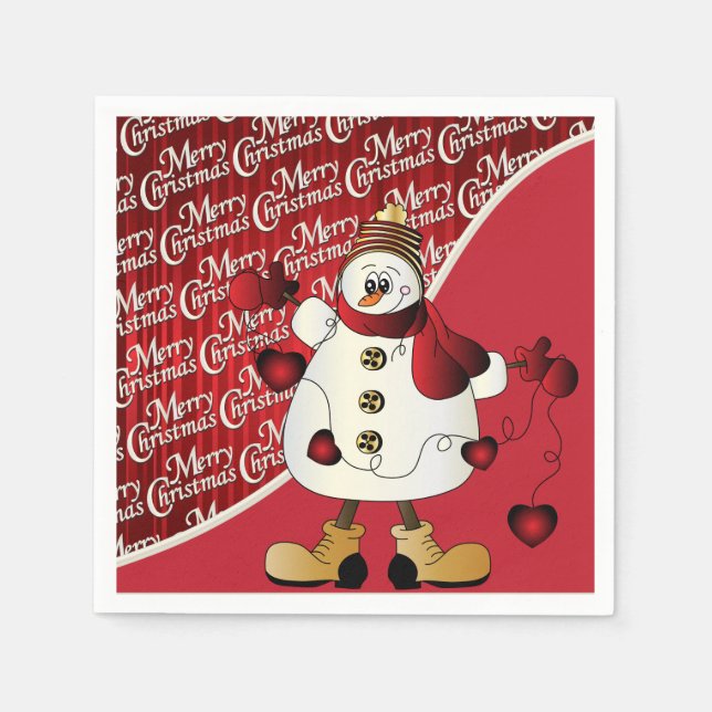 Servilleta De Papel Feliz Navidad Red Snowman (Anverso)